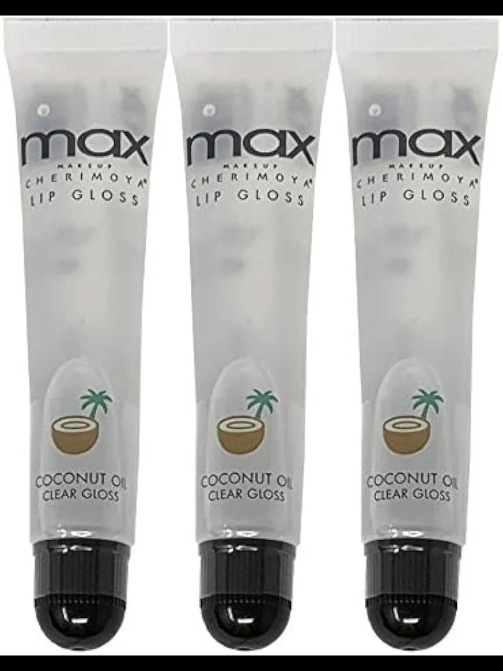 Cherimoya Clear Coconut Oil Lip Gloss Tube with Black Cap (3-Pack)